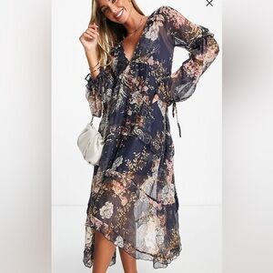 Floral Sheer Maxi Dress with Long Sleeves